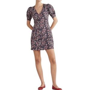 Boden Knit Floral Puff Sleeve V-Neck Dress 6 EUC Vibrant Summer